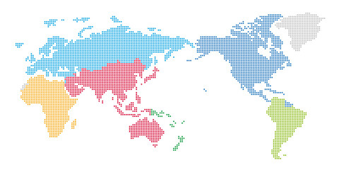 角丸正方形のドットでできた国際サッカー連盟の地図　太平洋中心 文字なし