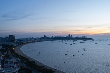 Pattaya City and Bay sunset, Thailand.