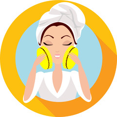 Vector icon. The girl washes her face. Spa