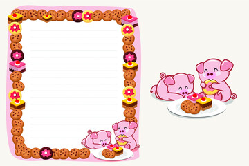 Cute piggy cartoon wiht hand drawn vector illustration. Can be used for t-shirt print, kids wear fashion design, baby shower celebration greeting and invitation card. 