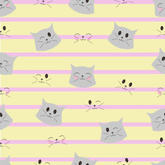 Obraz na płótnie Canvas cute cat head with yellow and purple lines