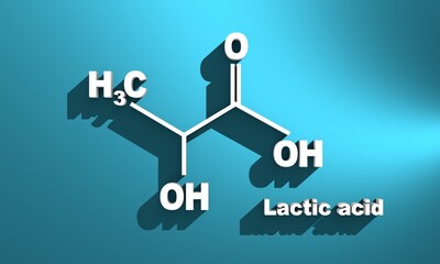 Lactic acid molecule. Structural chemical formula. Infographics illustration. 3D rendering