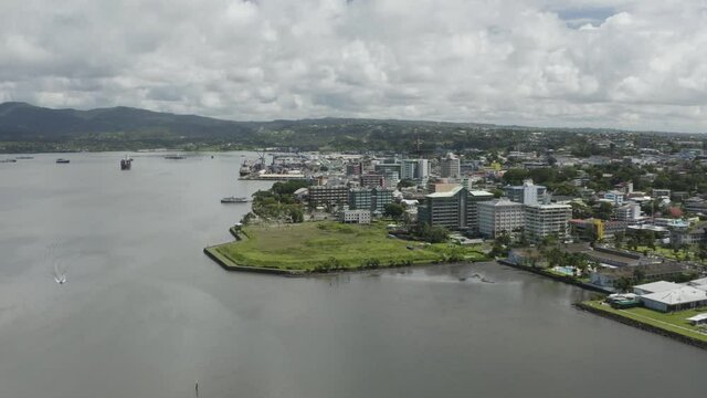 Aerial view of tropical city in the Pacific 