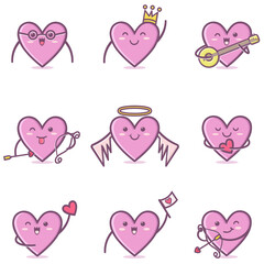 cute love emoticon set, mascot design, vector graphic design