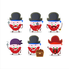 Cartoon character of slice of lychee with various pirates emoticons