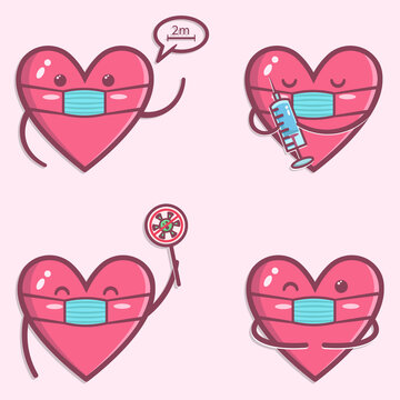 cute love set wearing health mask, item bundle, cute design character