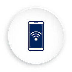 Smartphone icon with wifi sign on screen. Button for mobile application or web in neomorphism style. Vector