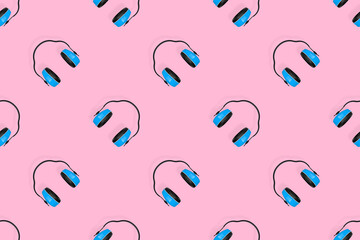 Headphones seamless pattern. Seamless pattern on the theme of headphones, music.
