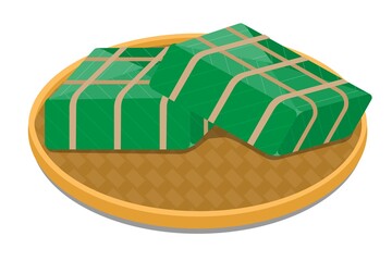 Illustration vector Vietnamese food square sticky rice stuffed in banana leaves and bamboo rope on lunar new year celebration