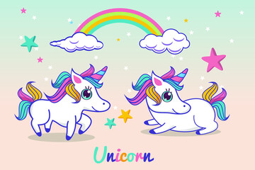 Set of cute unicorns illustration