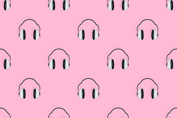 Headphones seamless pattern. Seamless pattern on the theme of headphones, music.