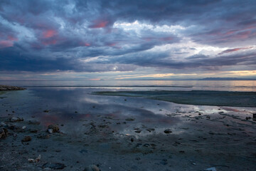 Beautiful cloudy sunset at Salton Sea, California