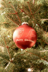 Fototapeta na wymiar Red Merry Christmas Ornament 