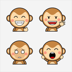 Four cute faced monkey icons for a sticker or mascot