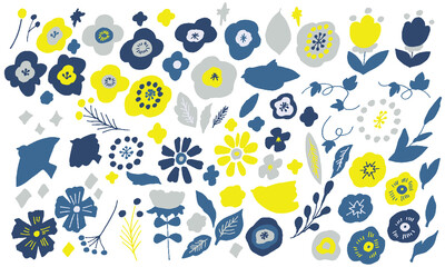 北欧風手書きの草木花イラスト 北欧 草 木 鳥 ベクター Beautiful Vector Flower Collection With Bird Leaves Floral Bouquets Flower Compositions Wall Mural Necomammma