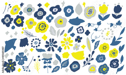 北欧風手書きの草木花イラスト 北欧 草 木 鳥 ベクター Beautiful Vector Flower Collection With Bird Leaves Floral Bouquets Flower Compositions Abstract Wall Mural Abstra Necomammma