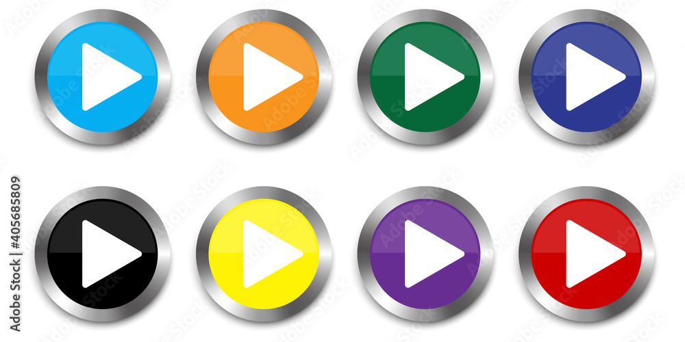 Poster play button icon vector illustration. flat play set buttons colored for game design. stock image. ep