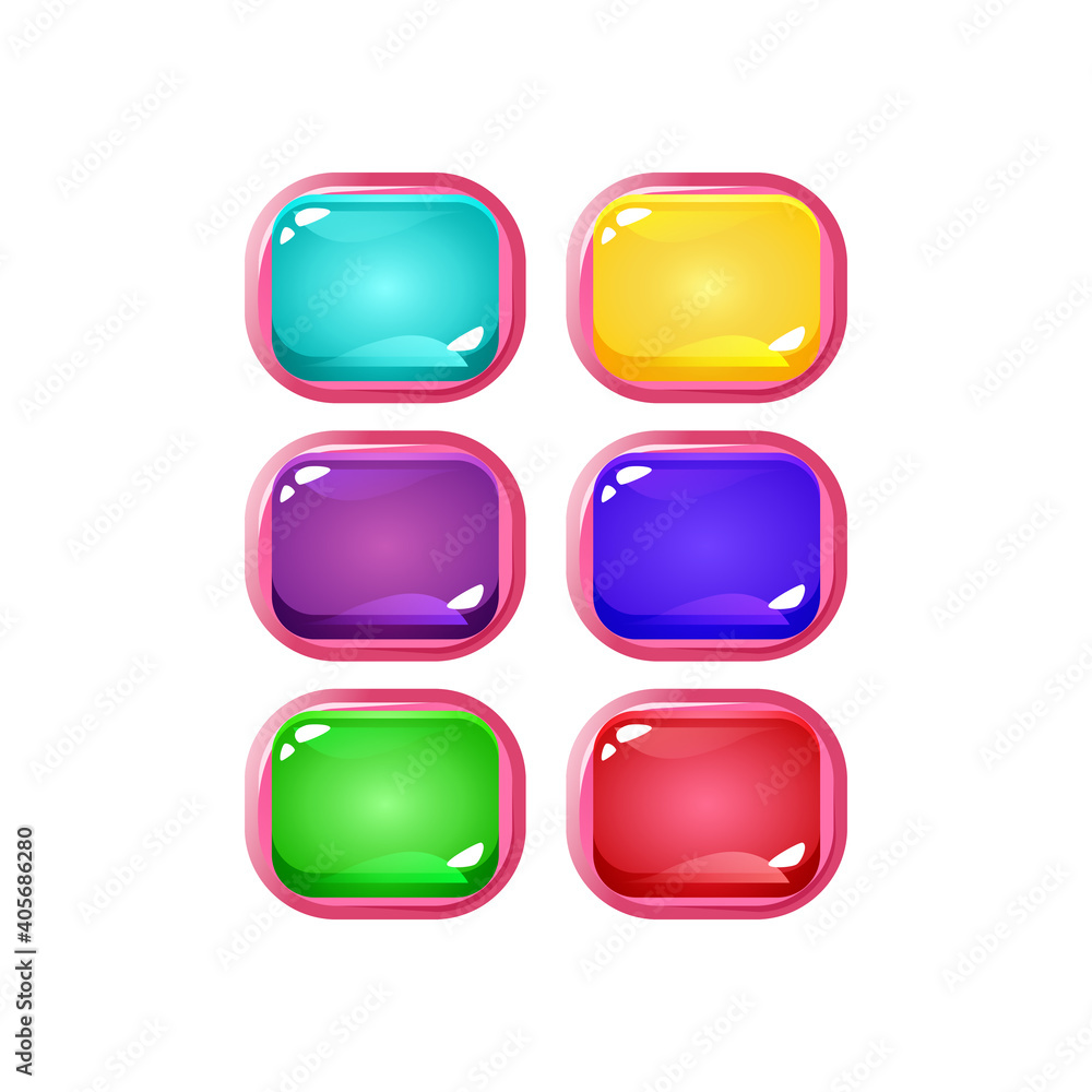 Poster set of colorful jelly game ui with pinky border for gui asset elements vector illustration