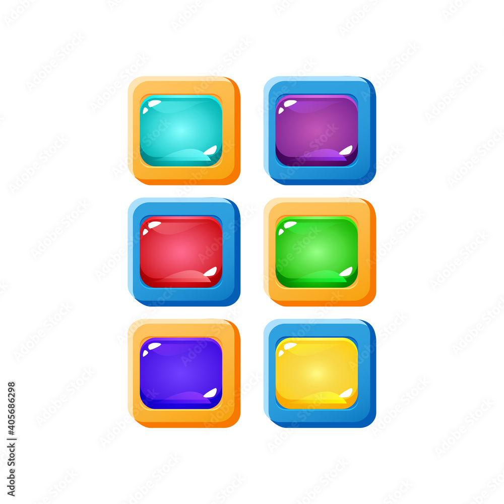 Poster set of colorful jelly game ui with funny border for gui asset elements vector illustration