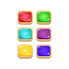 set of colorful jelly game ui with wooden border for gui asset elements vector illustration