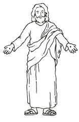 Vector illustration of resurrected Jesus Christ with arm wide open.