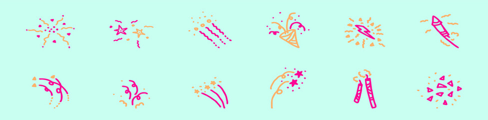 set of fireworks cartoon icon design template with various models. vector illustration isolated on blue background