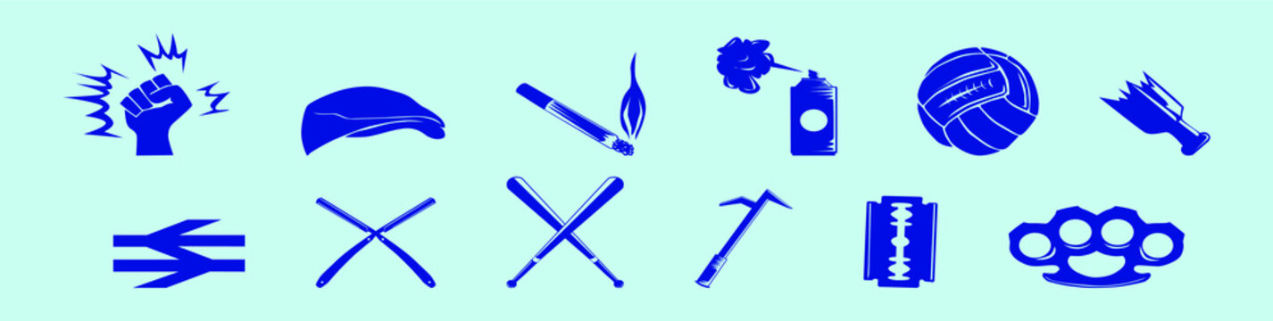set of hooligans cartoon icon design template with various models. vector illustration isolated on blue background