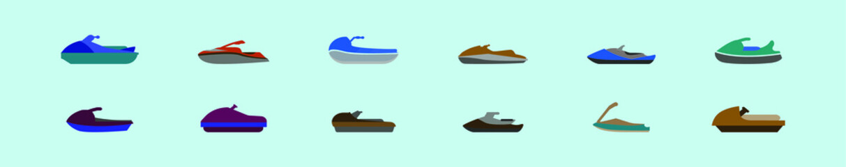 set of jet skis cartoon icon design template with various models. vector illustration isolated on blue background