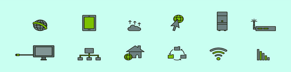 set of internets cartoon icon design template with various models. vector illustration isolated on blue background