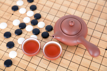 Go on the chessboard and tea set