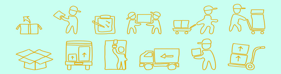 set of delivery man cartoon icon design template with various models. vector illustration isolated on blue background