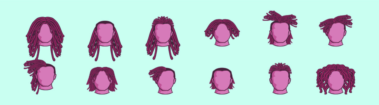 set of dreads men hair style cartoon icon design template with various models. vector illustration isolated on blue background