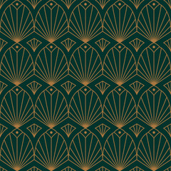 Art Deco Seamless Pattern in a Trendy minimal Style. Vector Abstract Geometric background with Golden lines. For packaging, fabric printing, branding, wallpaper, covers