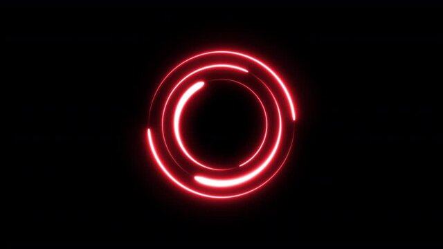 Colorful of red concentric circle line neon blaze glow round animation loop on a black background. 