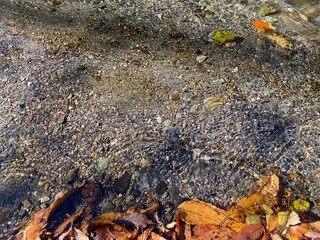 The surface of the Tsuki River flowing through the Ranzan Valley in Ranzan-Town, Hiki-District, Saitama Prefecture, Japan.