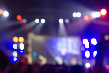 Naklejka na ściany i meble Bright colorful stage lights of blur background, Bokeh concert light