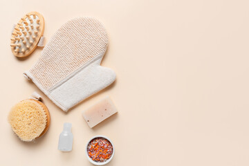 Composition with bath accessories on light background