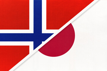 Norway and Japan, symbol of national flags from textile.