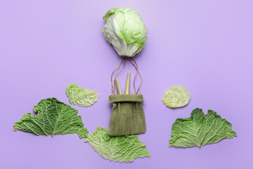 Composition with fresh vegetables on color background