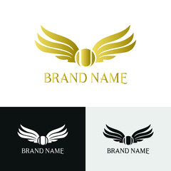 letter U and wings in luxury and elegant golden style logo design