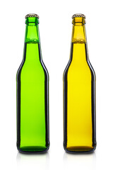 brown and green bottle with cold beer 500ml isolated on white background