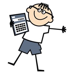 School boy with calculator, funny vector illustration