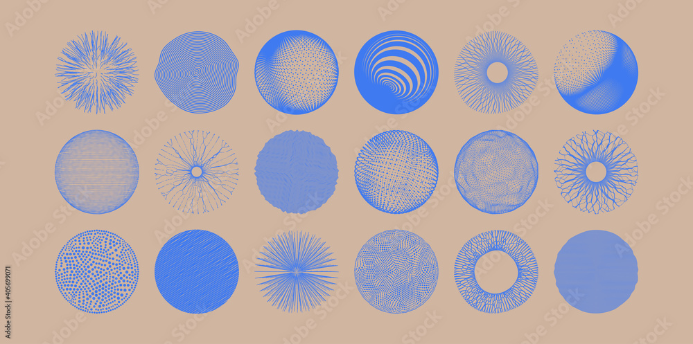 Wall mural spheres formed by many dots or lines. abstract design elements. 3d vector illustration for science, 