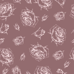 Seamless Pattern with Roses . Detailed hand-drawn sketches, vector