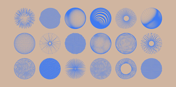Spheres formed by many dots or lines. Abstract design elements. 3d vector illustration for science, education or medicine.