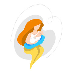 Obraz premium Woman breastfeeding her newborn baby in cradle position.
