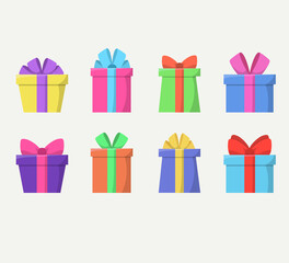 Vector illustration collection of colored colorful gift boxes for birthday

