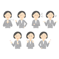 Fototapeta premium 女性 スーツ 表情 ポーズ セット