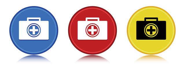 First aid kit icon flat round button set illustration
