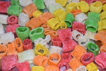 colorful testy snacks closeup background 